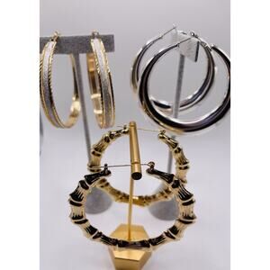 NEW LARGE Hoop Statement Earrings CHUNKY Mixed Metals silver and gold Oversized